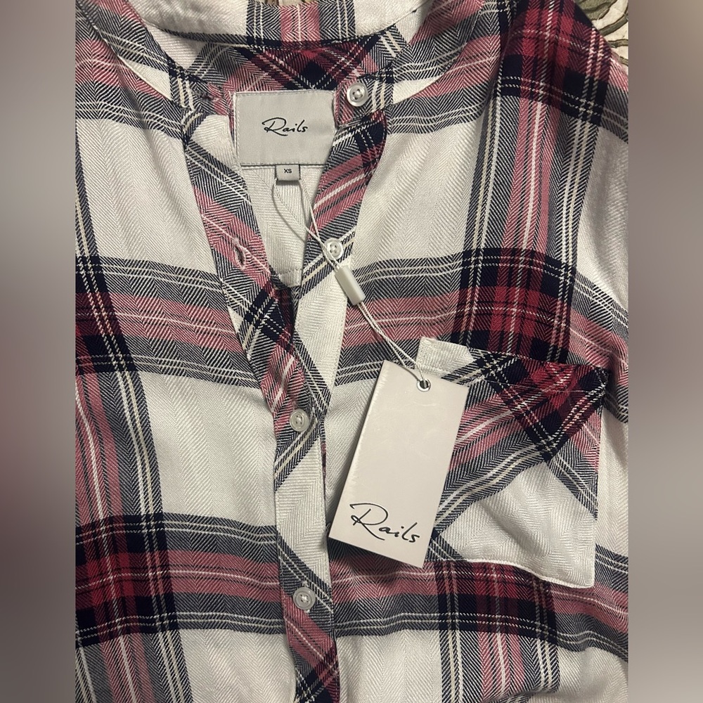 NWT Rails Plaid Collarless Button-up - Picture 3 of 7